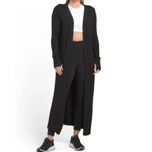 NWT YOGALICIOUS Black Long Ribbed Side Slit Duster Cardigan, XS
